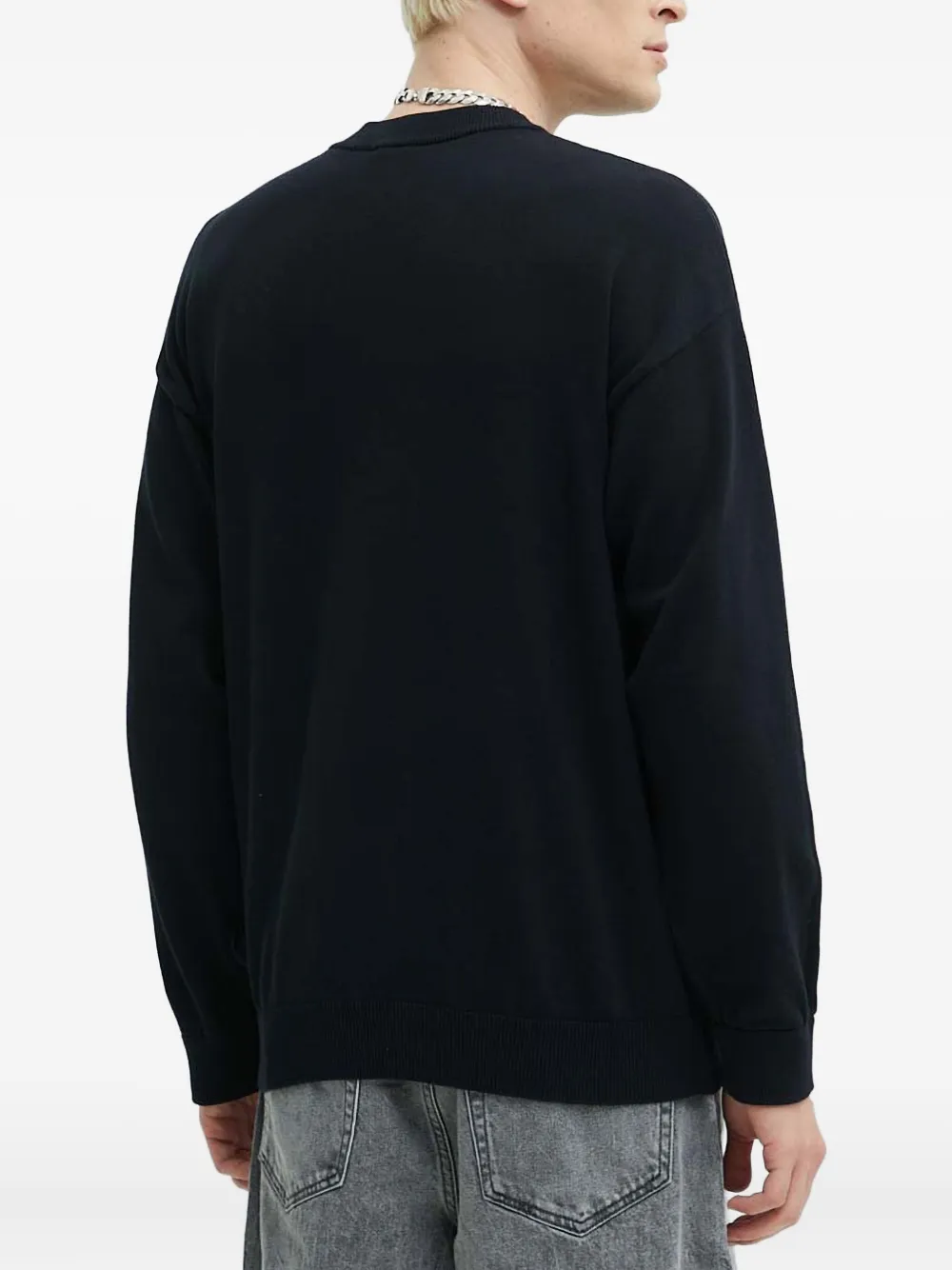 HUGO Geribbelde trui met ronde hals Zwart