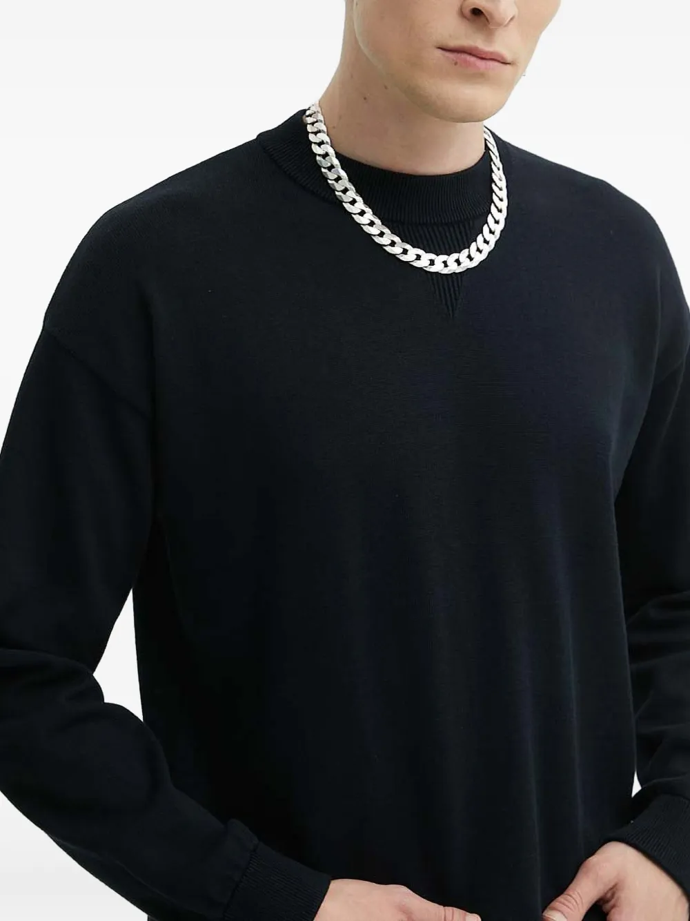 HUGO Geribbelde trui met ronde hals Zwart