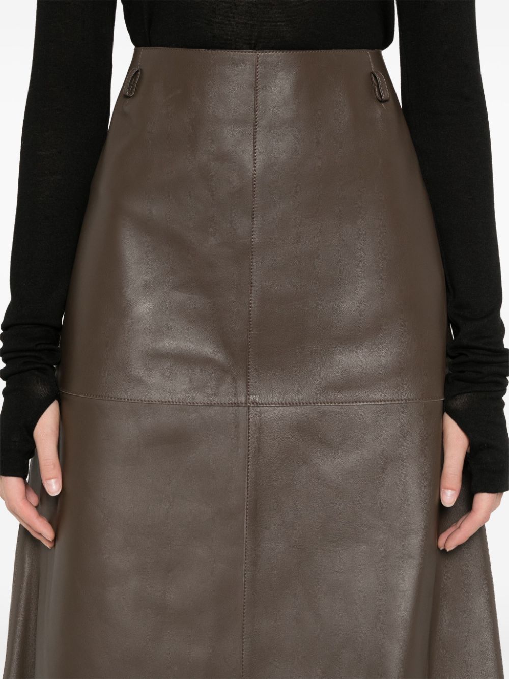 Shop Totême Leather Midi Skirt In Brown