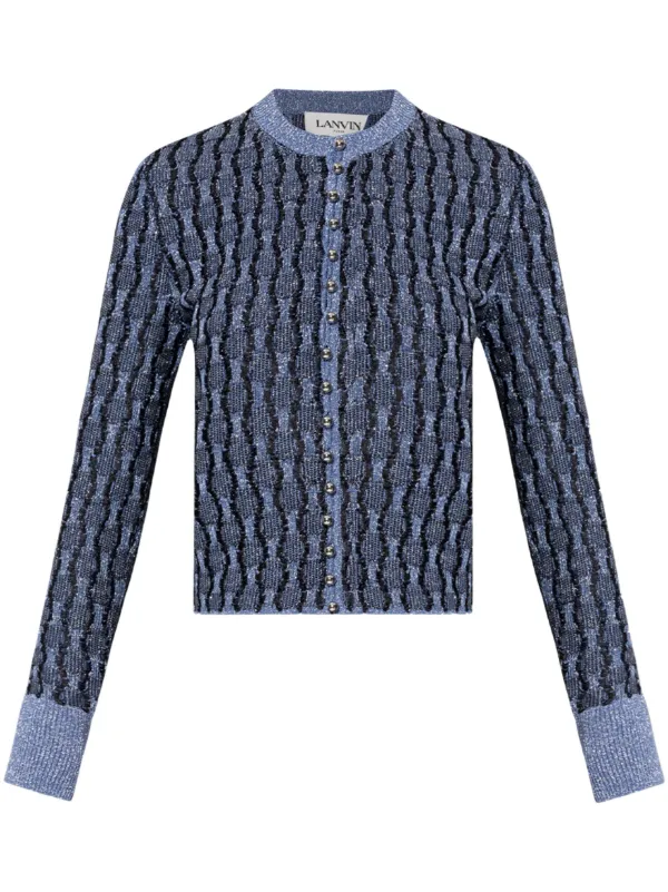 Lanvin Metallic Knitted Cardigan in Blue
