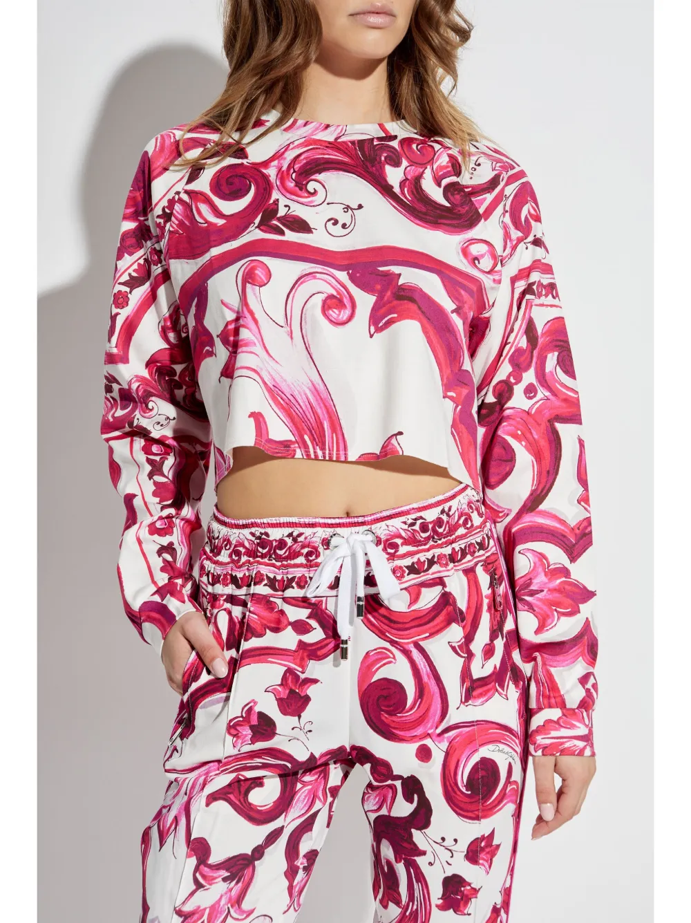 Dolce & Gabbana Sweater met Majolica-print en rits Roze