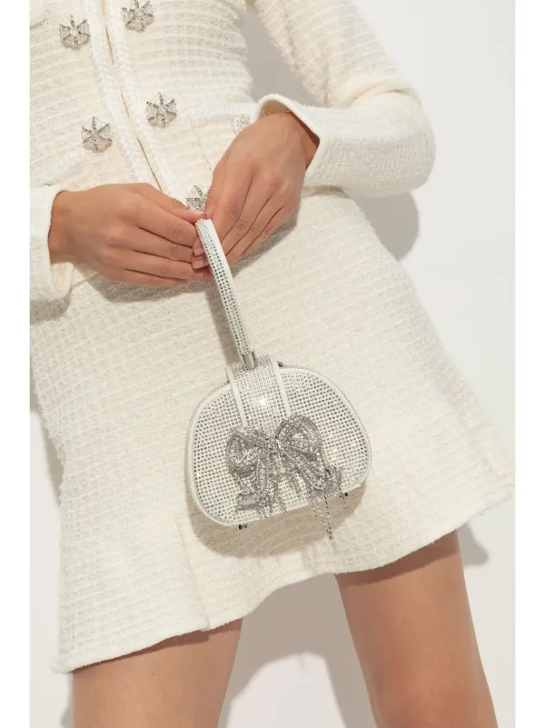Self Portrait micro rhinestone embellished tote bag women Polyester Artificial Leather One Size White