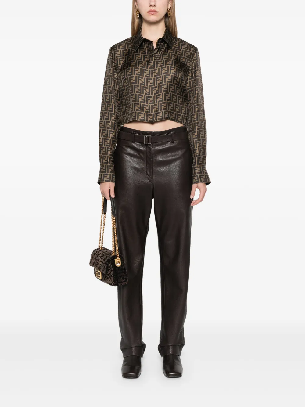 FENDI T-shirt met FF-print - Bruin