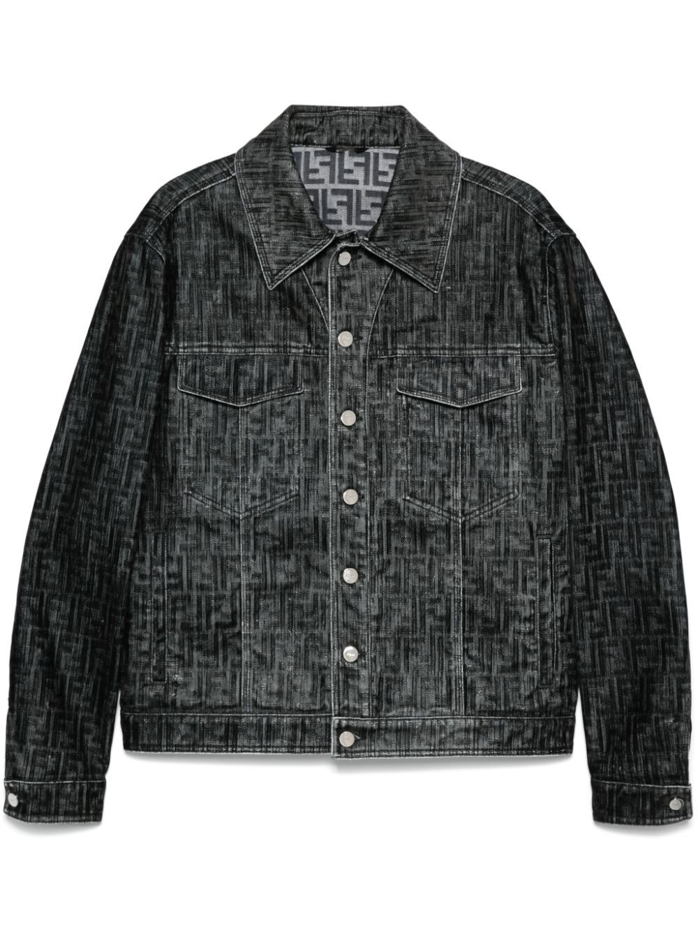 Shop Fendi Ff-motif Denim Jacket In Grey