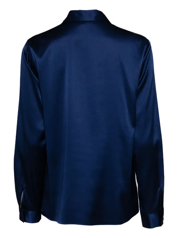 シャツ/ブラウス(長袖/七分) EMPORIO ARMANI 00's Silk Satin Shirt Emporio Armani long-sleeved silk-blend Shirt | Blue | FARFETCH