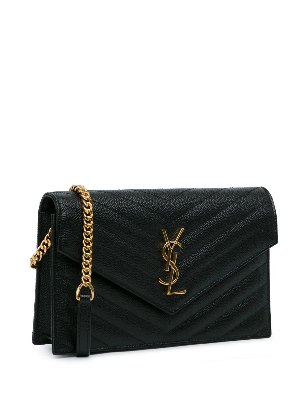 Saint Laurent Pre Owned 2021 Grain De Poudre Cassandre Envelope Wallet On Chain Umhangetasche Schwarz FARFETCH DE