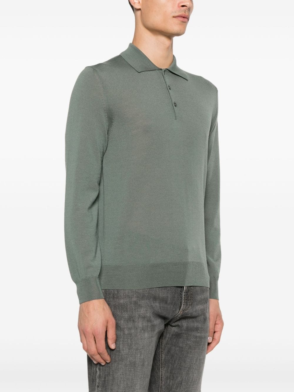 Shop Canali Merino Wool Polo Top In Green