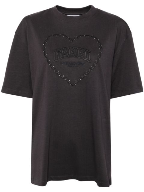 GANNI Heavy cotton drop shoulder heart T-shirt Women