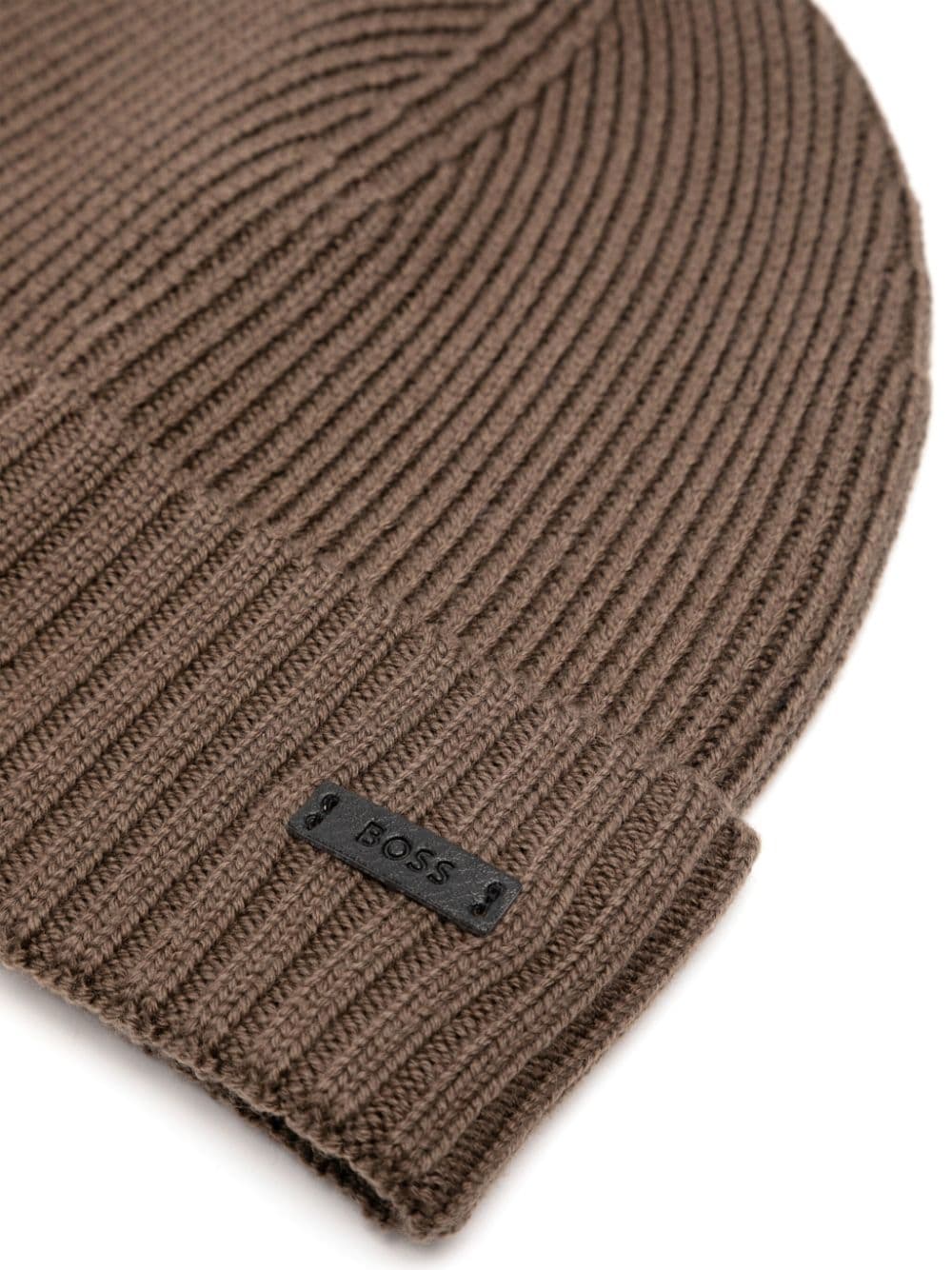 Shop Hugo Boss Ribbed Beanie In Brown