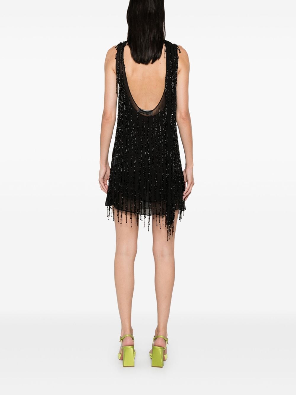 Shop Blumarine Bead-embellished Georgette Mini Dress In Black