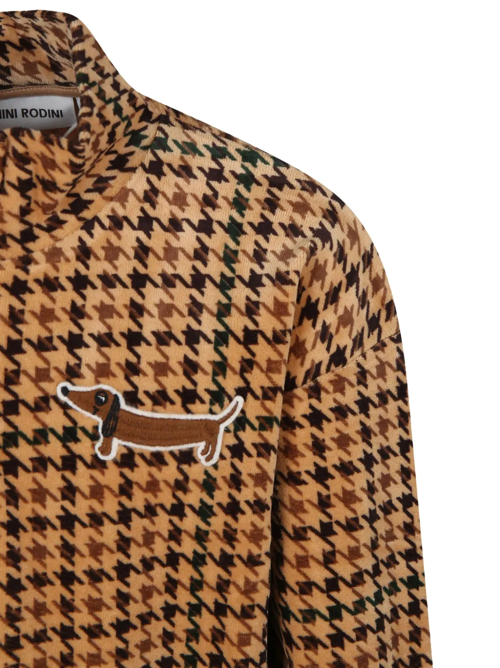 Mini Rodini Fluwelen sweater met pied-de-poule print Bruin