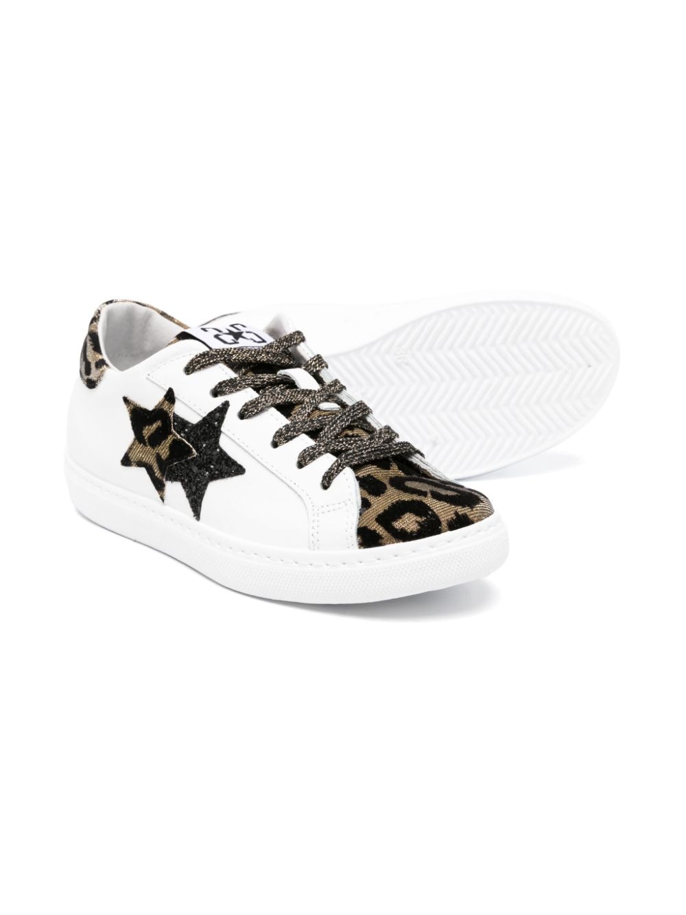 2 Star Kids Sneakers met luipaardprint - Wit