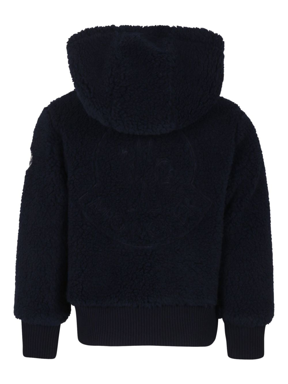 Moncler Enfant logo-appliqué shearling hooded jacket - Blauw