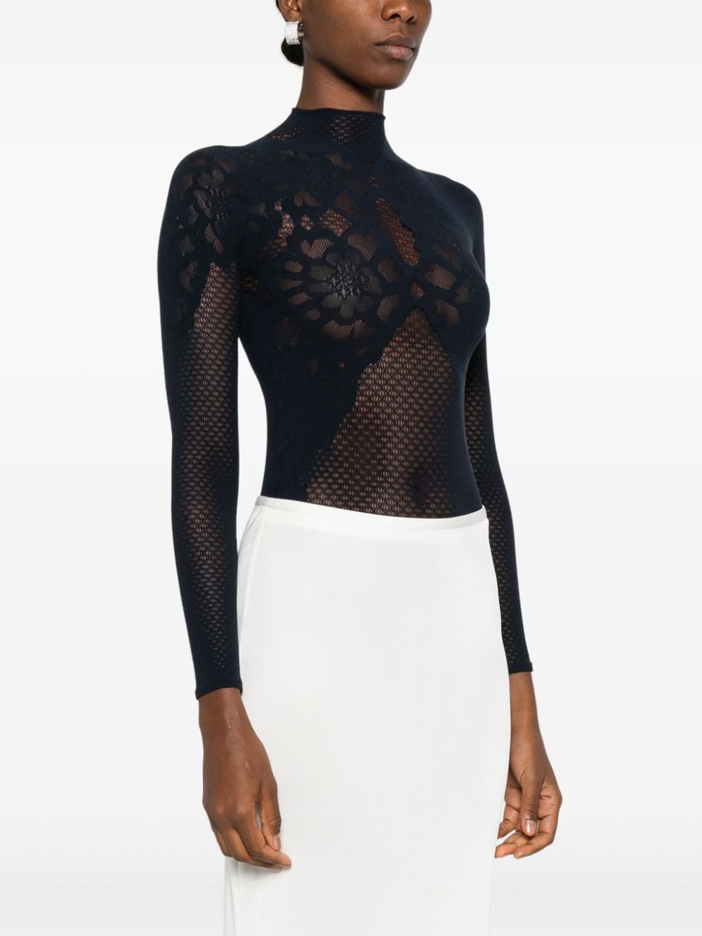 Shop Wolford Lace-tattoo Bodysuit In 蓝色