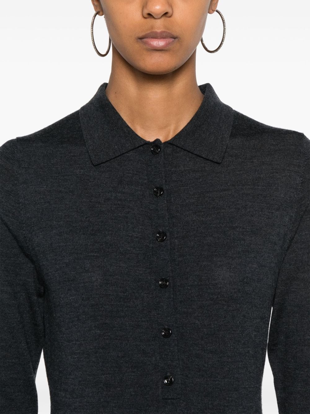 Shop Allude Fine-knit Polo Top In Grey