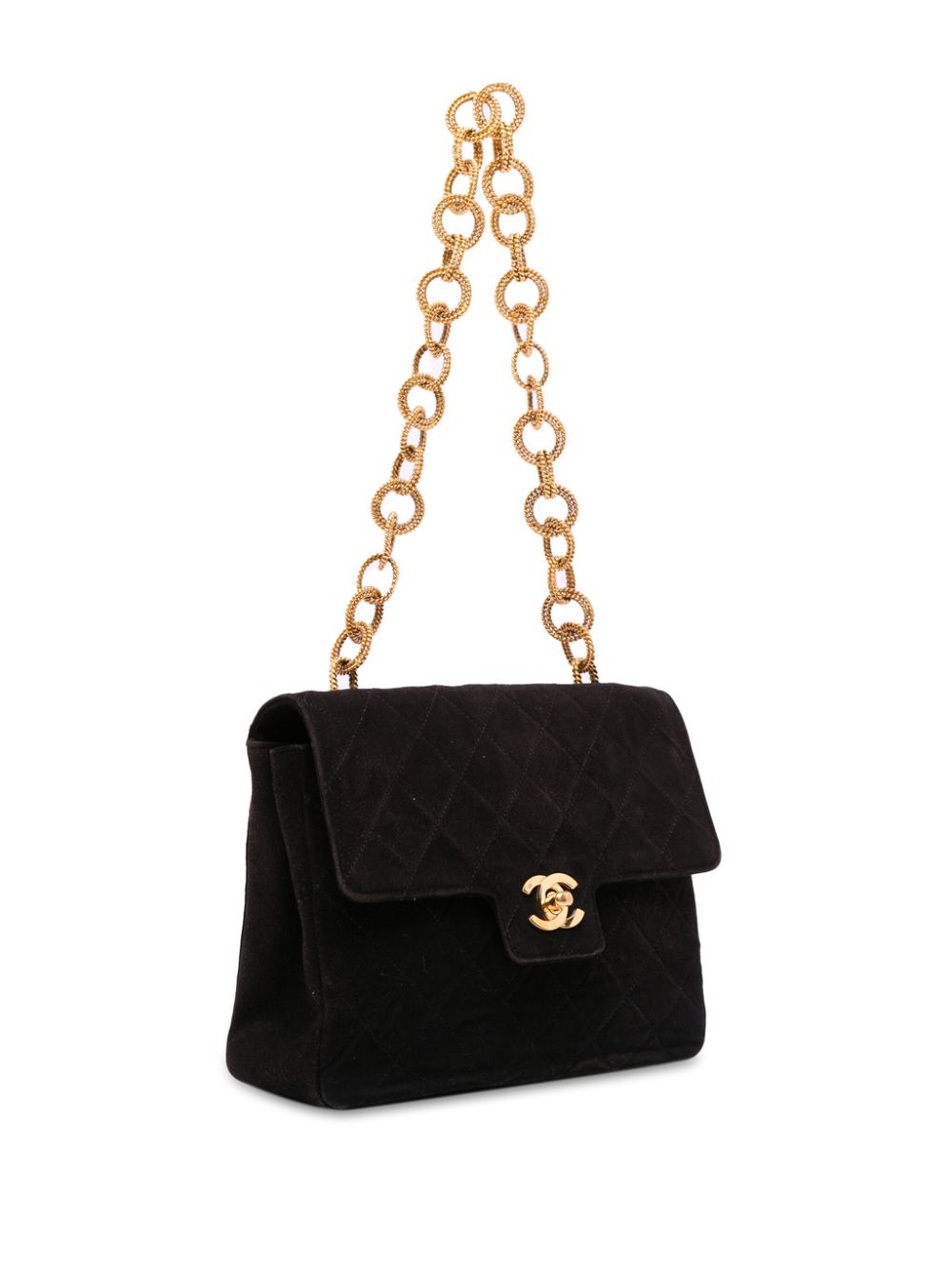 CHANEL 1989-1991 CC Quilted Suede Chain Flap shoulder bag Women