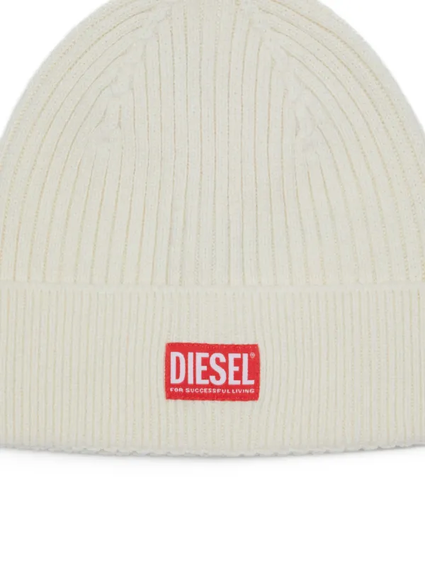 帽子 DIESEL - damage knit cap Diesel logo-patch Beanie | White | FARFETCH