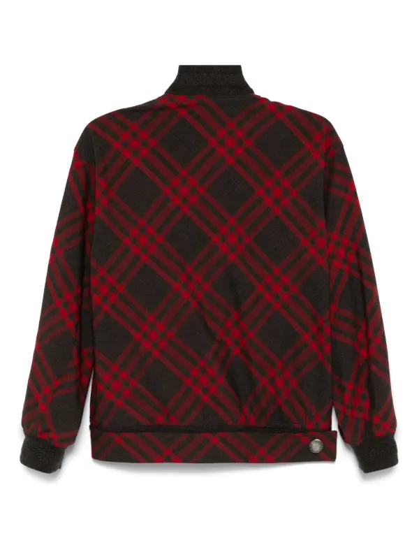バーバリー ウールチェックボンバージャケット レッド Burberry チェック ボンバージャケット | レッド | FARFETCH JP