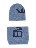 Emporio Armani Kids logo-intarsia beanie (set of two) - Blue