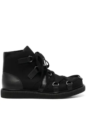 ヨウジヤマモト レザー・ファー レースアップハイカットシューズ Yohji Yamamoto 良品△日本製 ヨウジヤマモト ファム×ヒロム