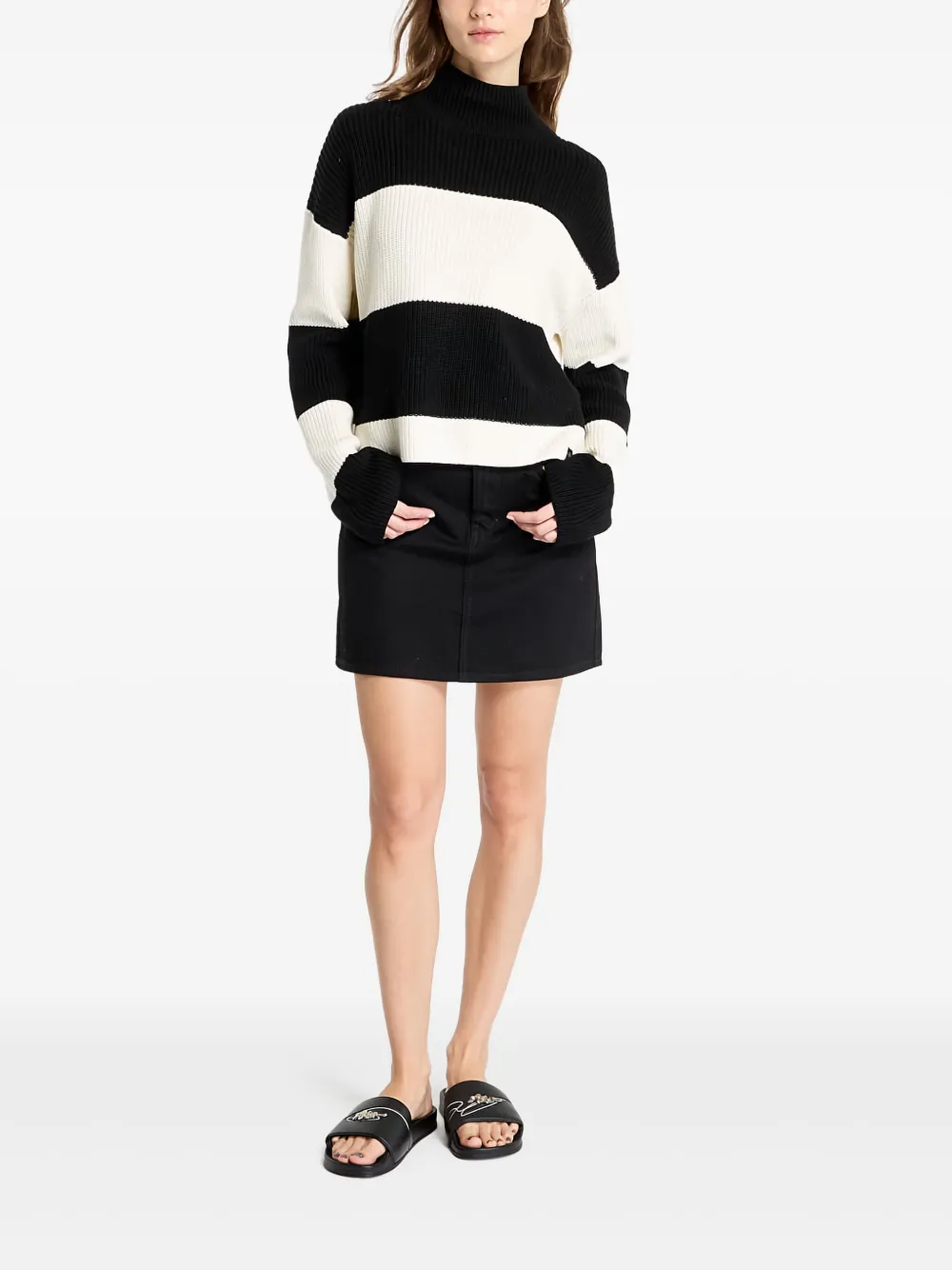 Calvin Klein striped high-neck sweater | Black | Image 1
