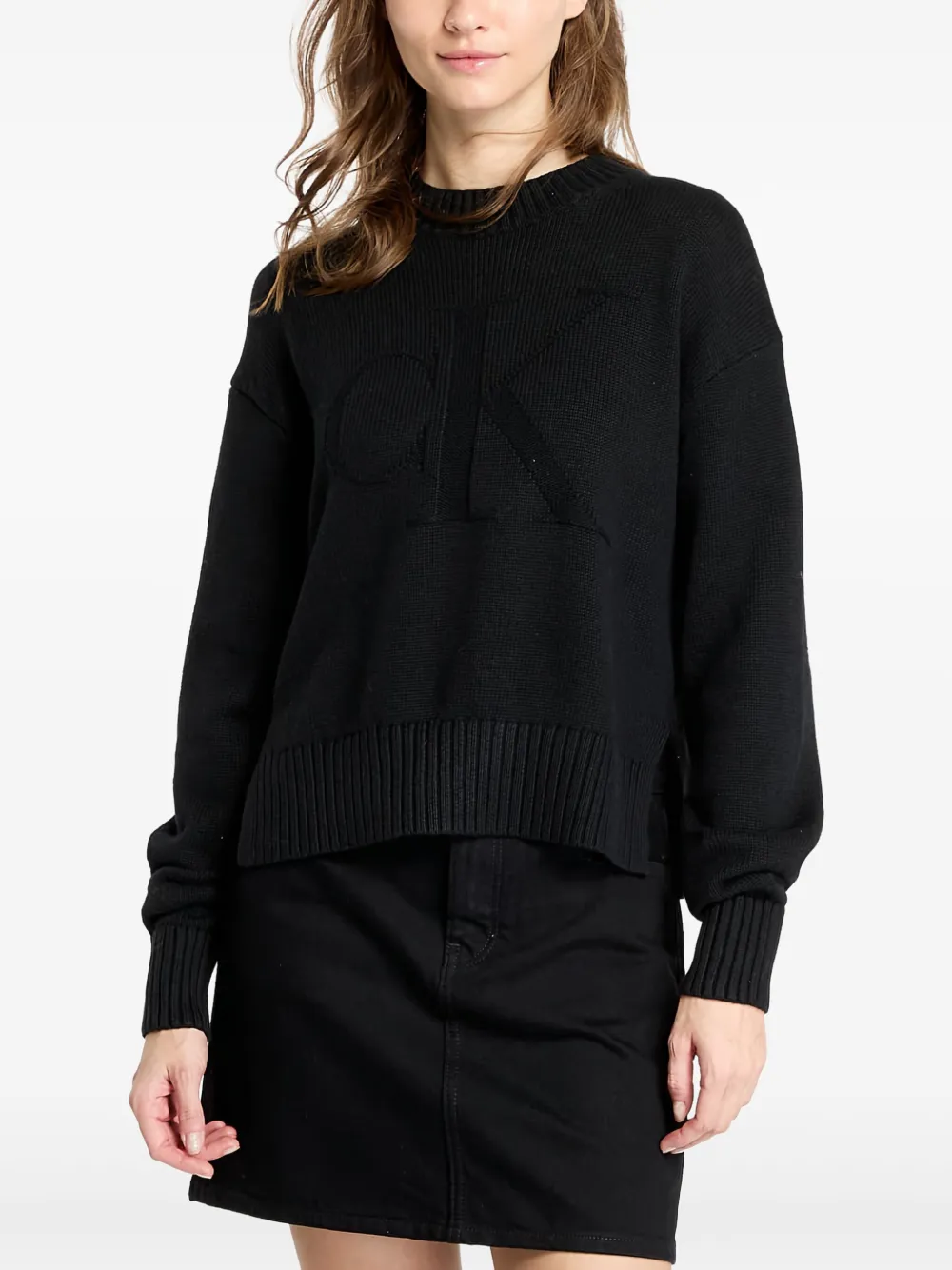 Calvin Klein ロゴインターシャ セーター - ブラック Calvin Klein ロゴインターシャ セーター - ブラック