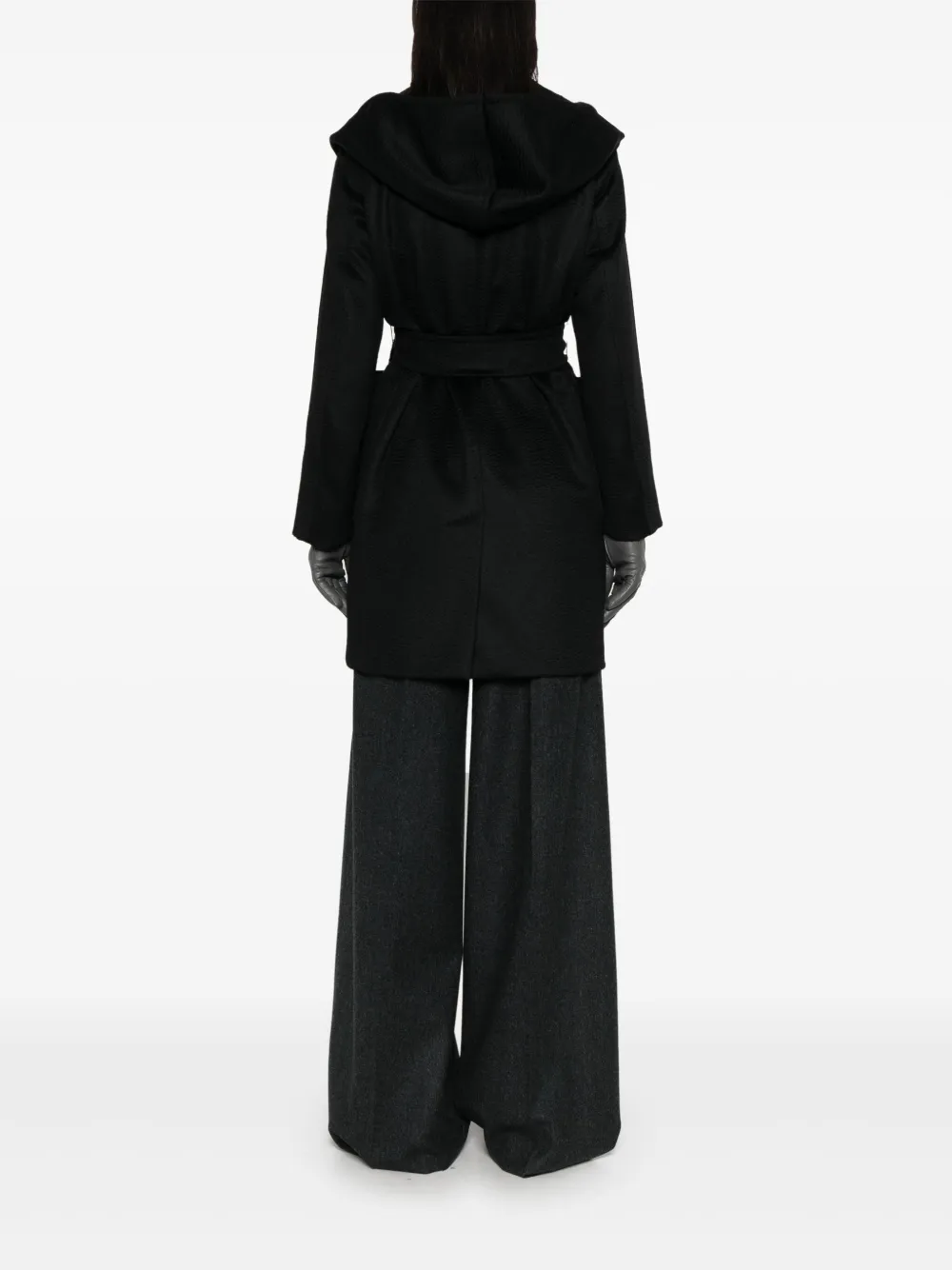 Max Mara Rialto Hooded Camel Coat In Black