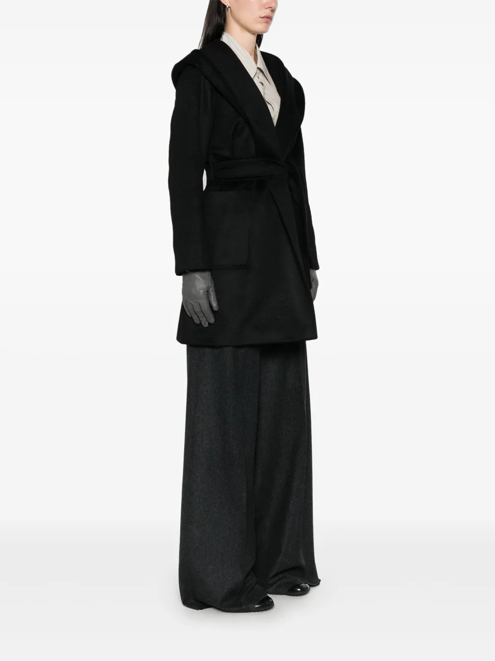 Max Mara Rialto Hooded Camel Coat In Black