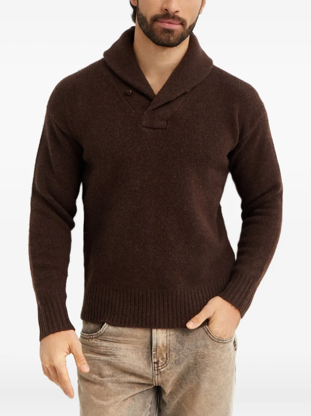 Polo Ralph Lauren ショールカラー ウールセーター - ブラウン Polo Ralph Lauren ショールカラー ウールセーター - ブラウン