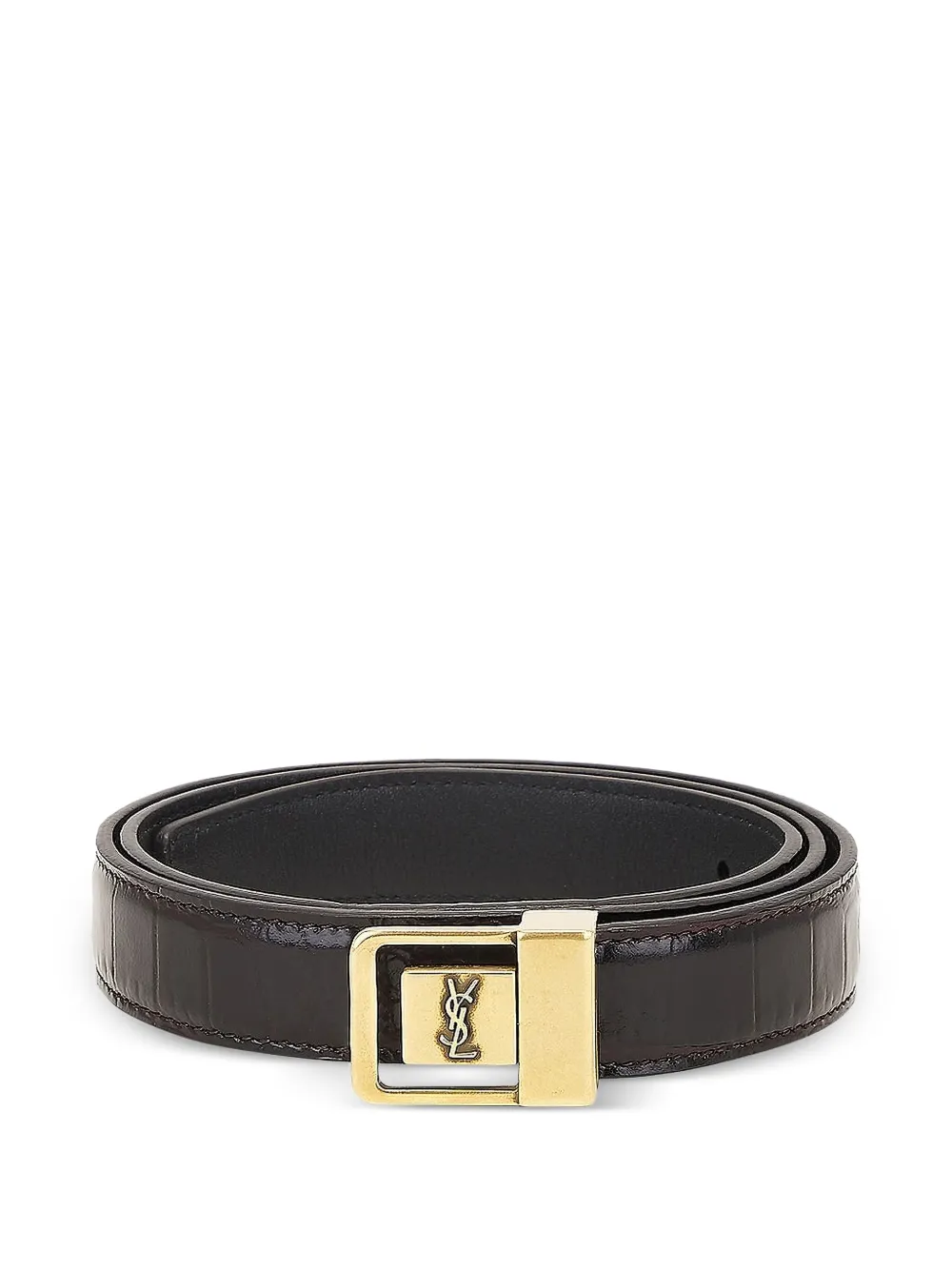 Saint Laurent Leren riem met krokodillen-reliëf - Bruin