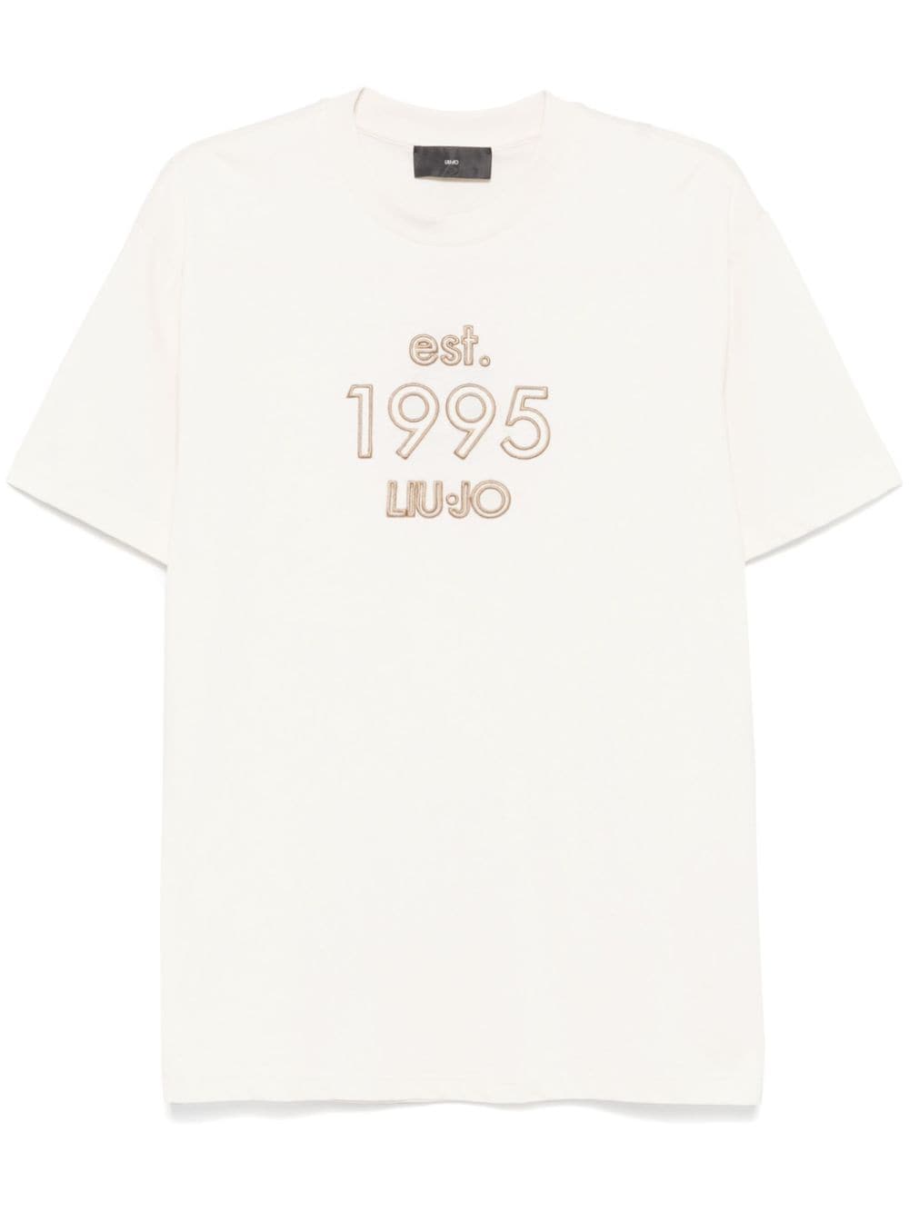 Shop Liu •jo Logo-embroidered T-shirt In Neutrals