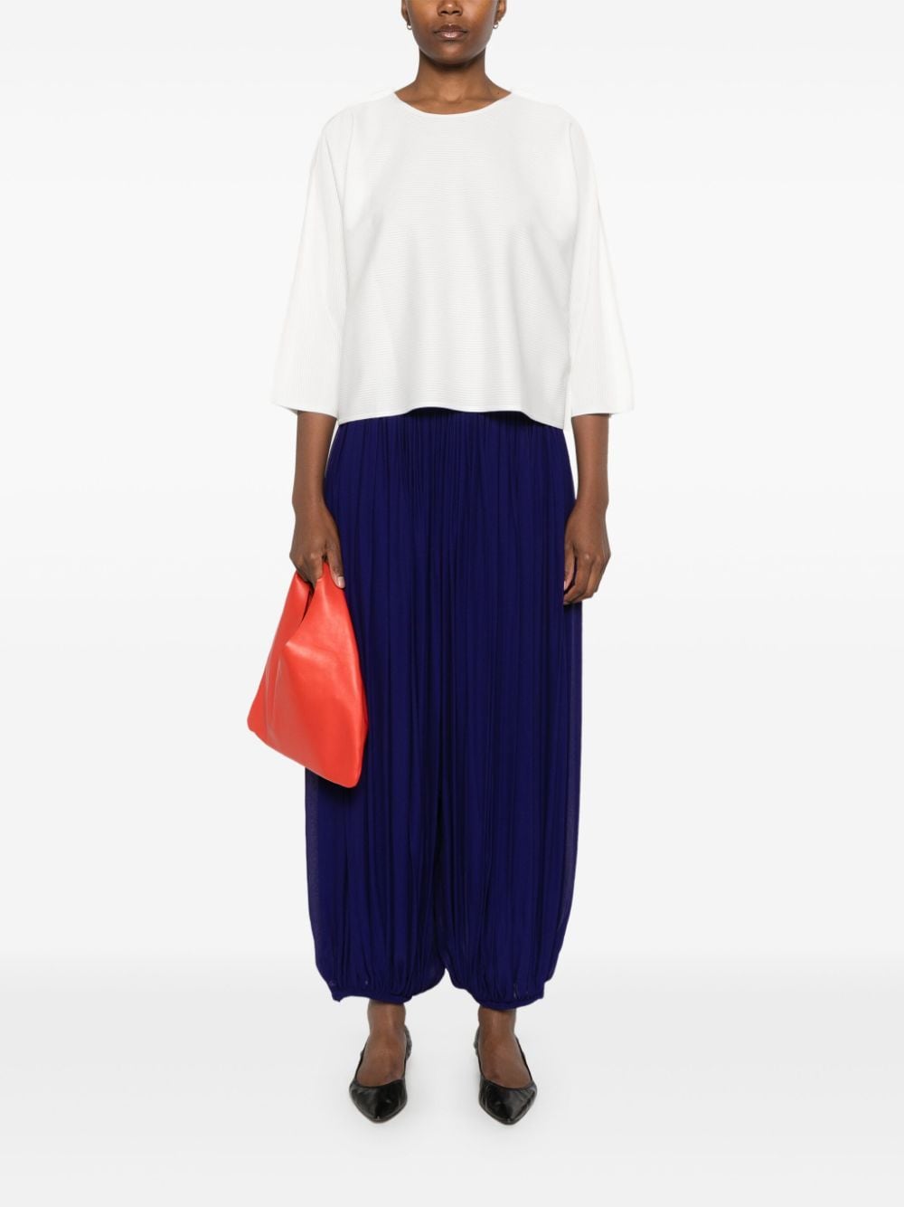 Pleats Please Issey Miyake Geribbelde top - Wit