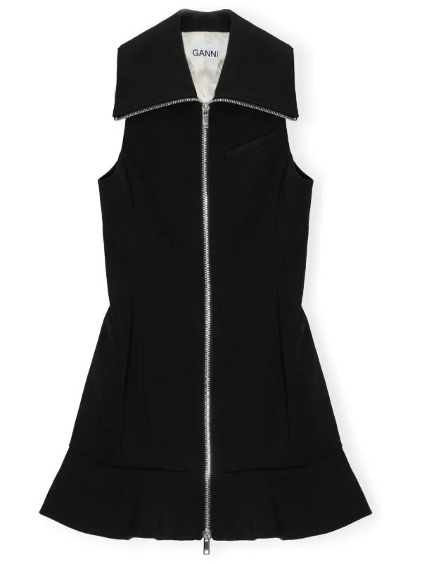 GANNI zip-up Crepe Mini Dress | Black | FARFETCH