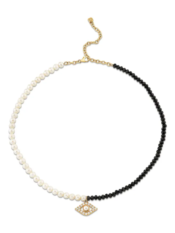 Sydney Evan Evil Eye Pearl Necklace in Gold