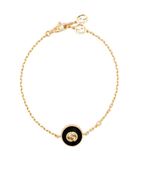 Gucci pulsera con motivo Interlocking G en oro amarillo de 18kt con diamantes y ónix