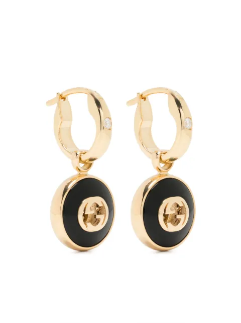 Gucci 18kt yellow gold diamond and onyx Interlocking G earrings