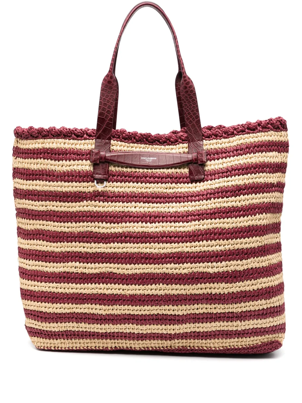 striped raffia tote bag