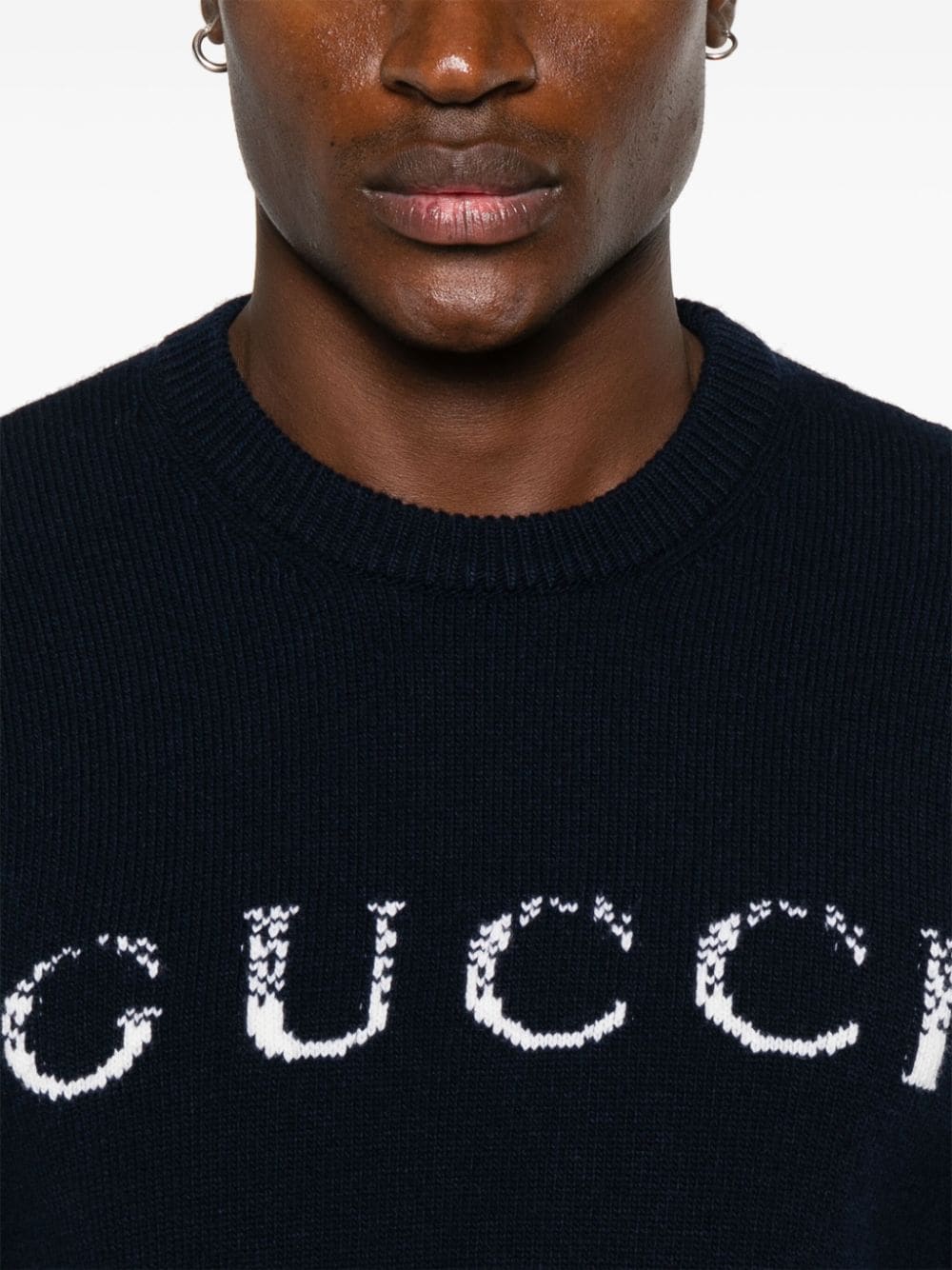 Shop Gucci Logo-intarsia Knit Sweater In Blue