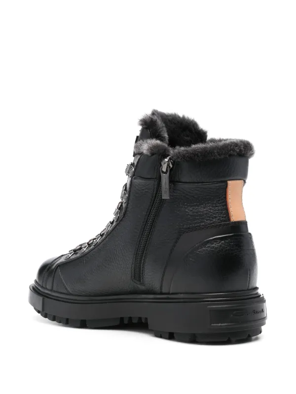 Santoni shearling-trim Leather Boots | Black | FARFETCH
