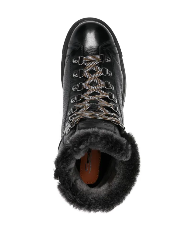 Santoni Black Fur-Trimmed Boots Santoni shearling-trim Leather Boots | Black | FARFETCH main image 4