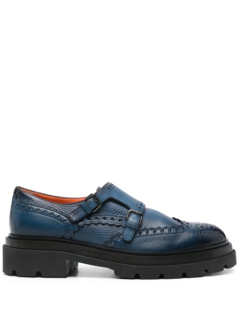 Santoni leather monk shoes