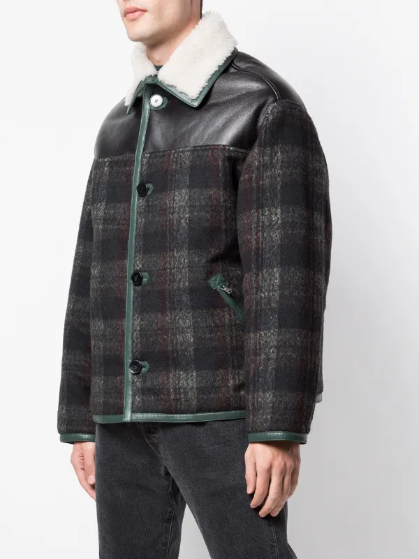 Opening Ceremony tartan check shearling collarjacket Grey FARFETCH UK