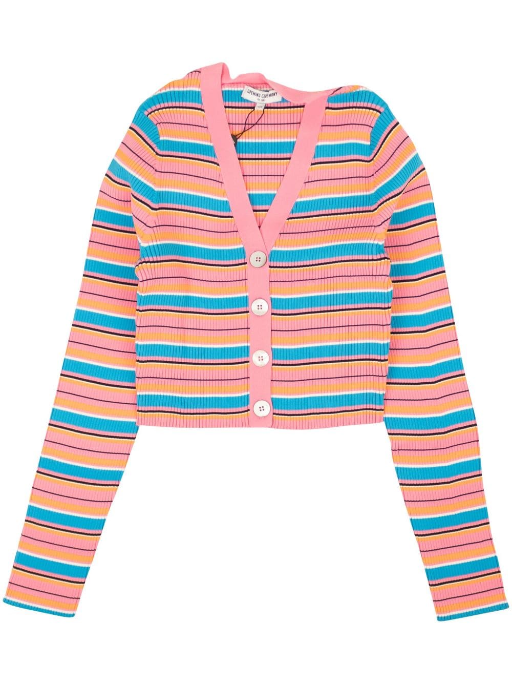 Shop Opening Ceremony Striped Ribbed Cardigan In Pink