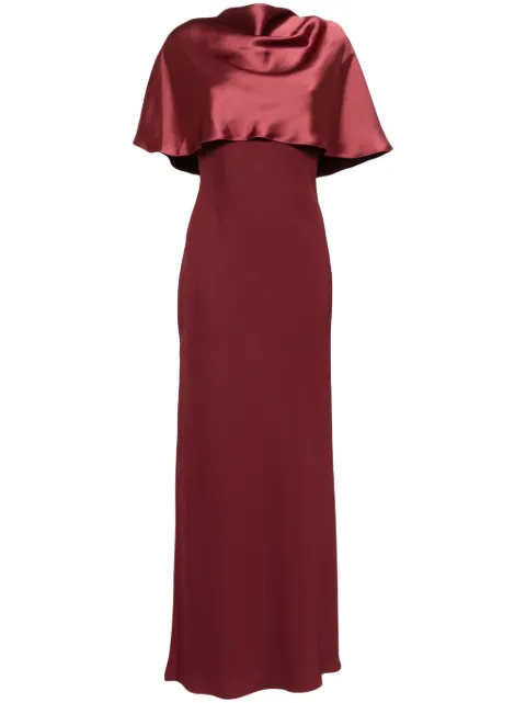 Amsale satin cape gown