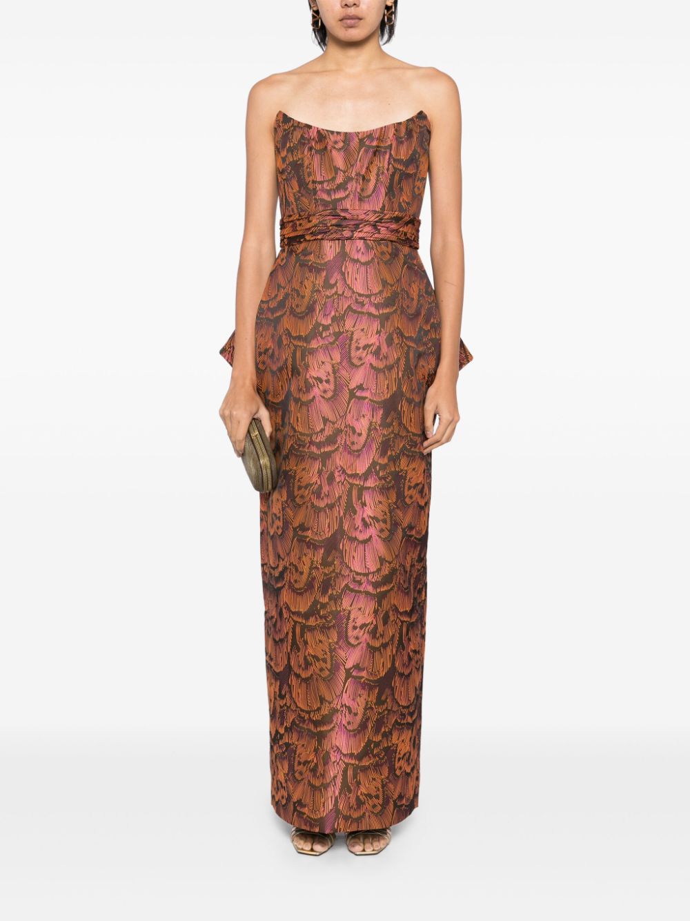 Shop Amsale Jacquard Bow Gown In Orange