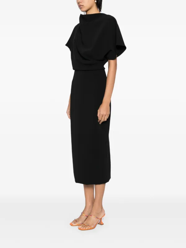 knee length dresses for ladies Oleandra Light Blue High-Neck Midi-Dress With Draped-Detail – Club L London main image 0