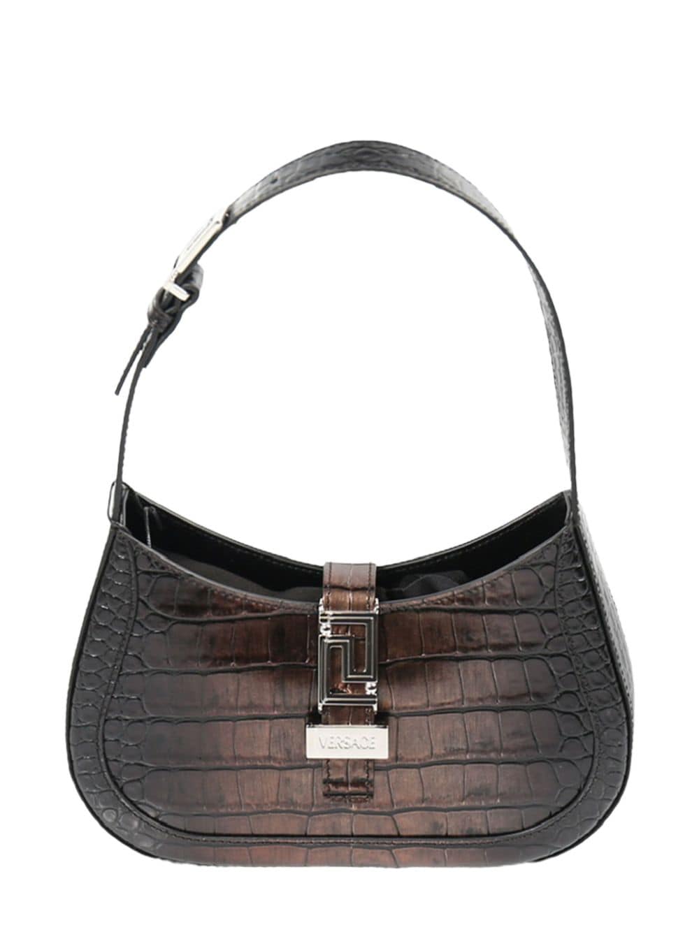 Versace crocodile-effect leather shoulder bag - Marrone