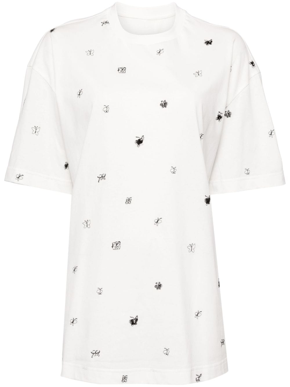 Shop Jnby Sequined Butterfly-embroidered T-shirt In White