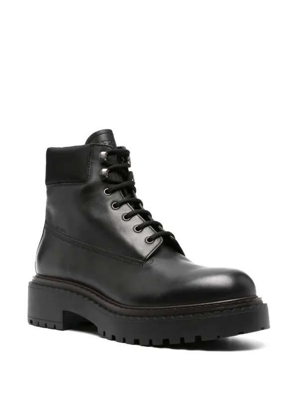 Prada Leather Work Boots Black FARFETCH IN