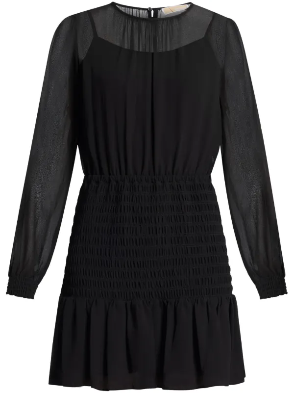 Michael Kors Smocked Georgette Dress Black FARFETCH UK